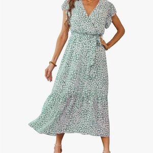 Green Wrap Tiered Midi Sundress